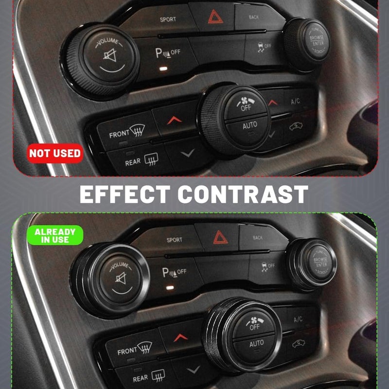 Tecledsn 3PCS Air Conditioner Switch Button Knob Cover, Aluminum Alloy Knob Ring Trim Cover, Climate Control Knob Covers, Auto Accessories Compatible with Dodge Challenger Durango 2015-2022 (Black) - Image 3